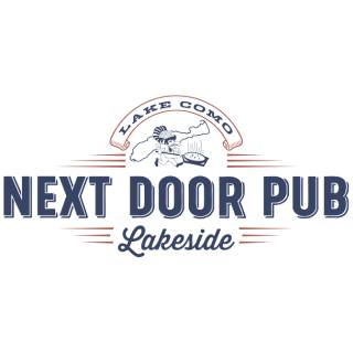 Logo for Next Door Pub Lakeside featuring a dog and beer mug.