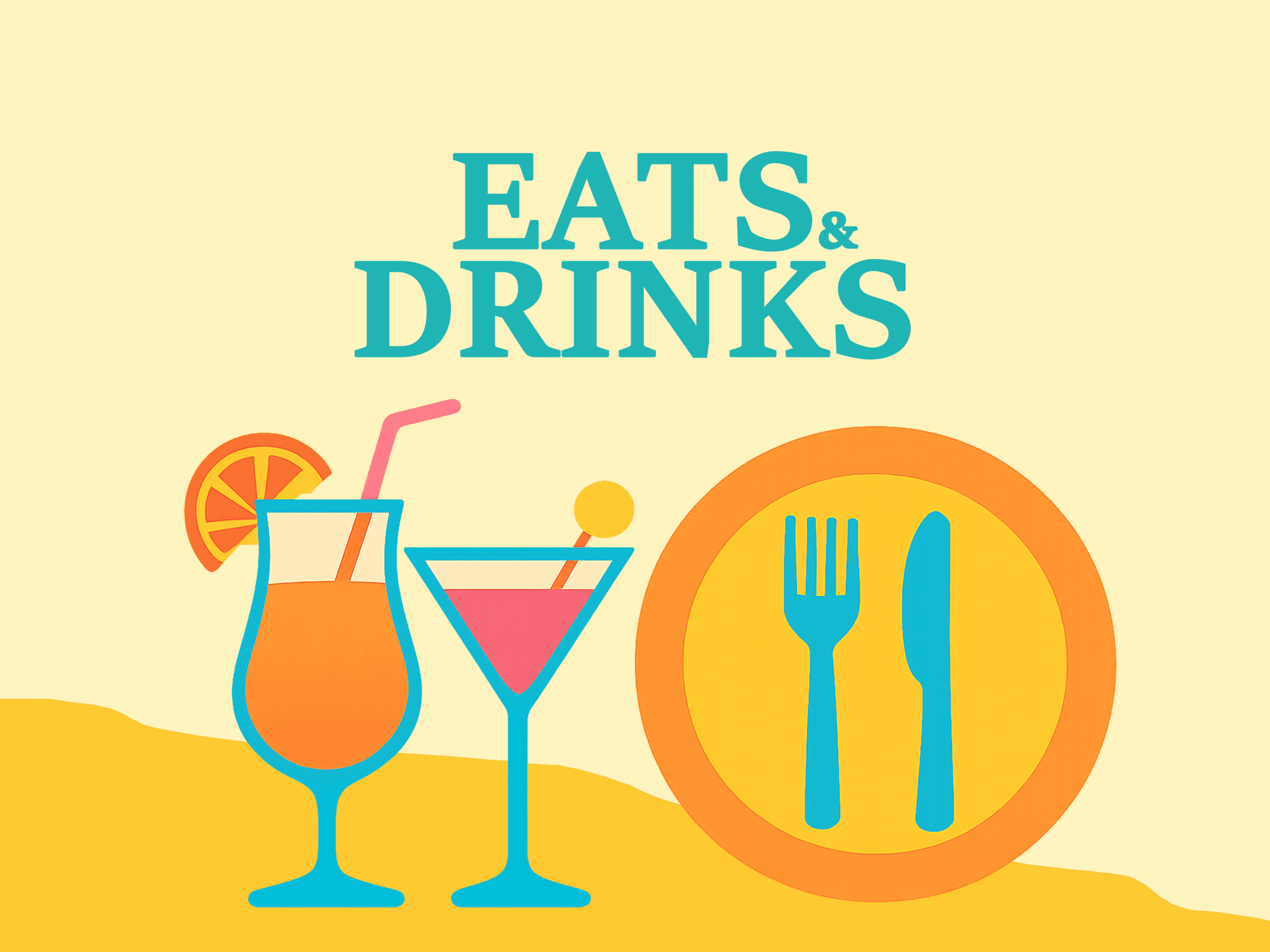 Logo featuring drinks and dining utensils with text 'Eats & Drinks'.