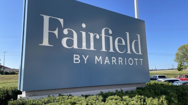 Signboard of Fairfield by Marriott hotel.